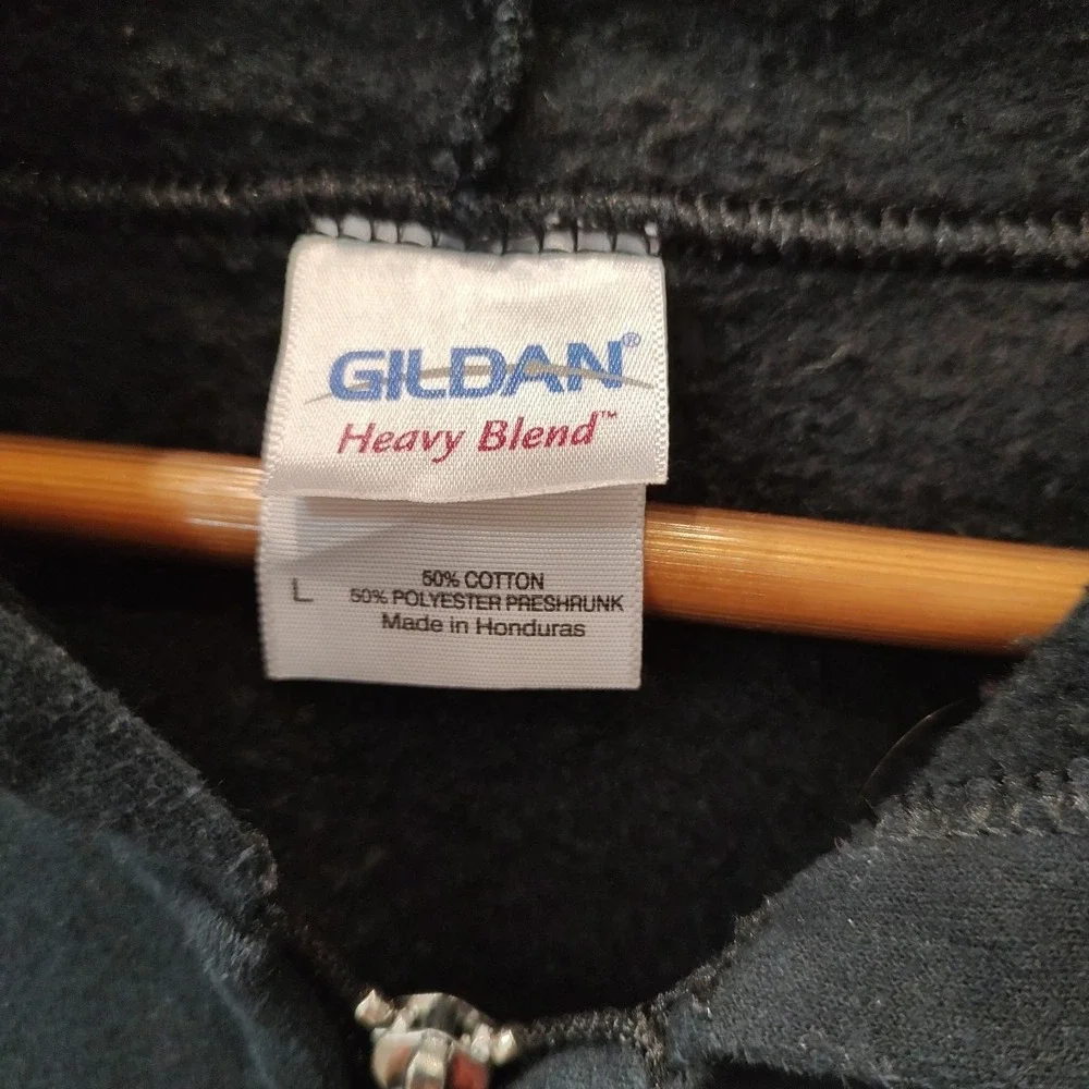 Vtg Y2K Gildan Naples Embellished Zip Up Hood Sz Large Black‎ Colored Letters